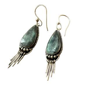 Vintage Sterling Silver Labradorite Fringe Drop Earrings 13.95g